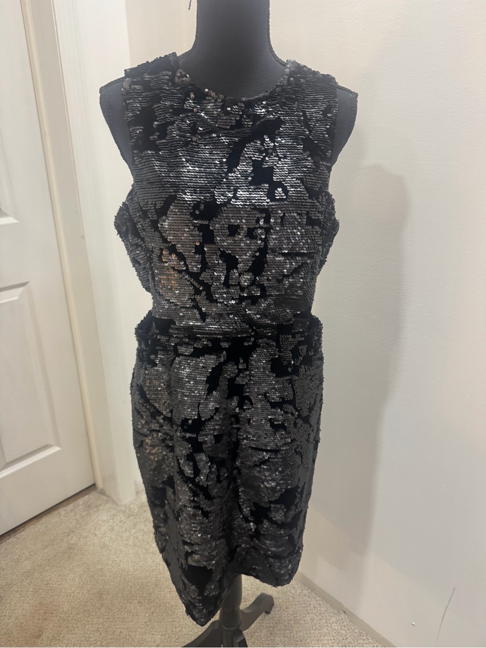 Black Sequin Sleeveless Cutout Cocktail Dress